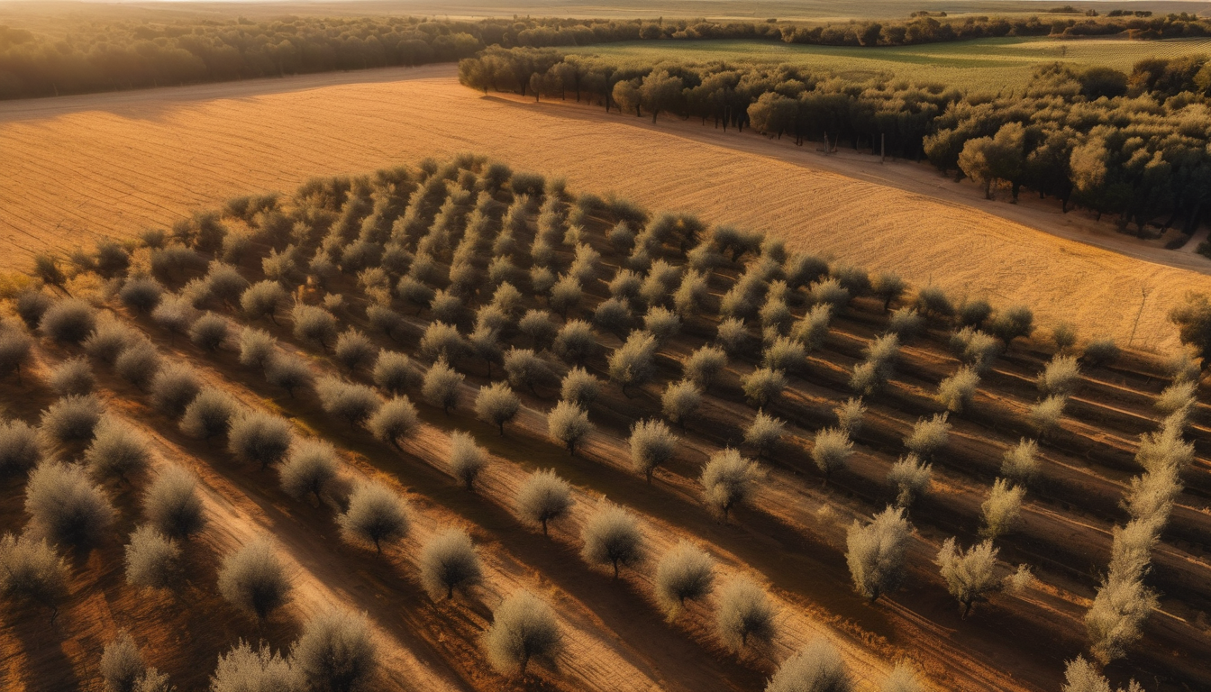 Oliveto con irrigazione automatizzata